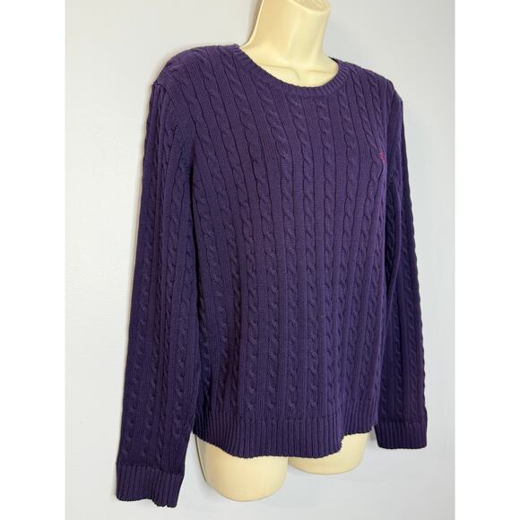 Lauren Ralph Lauren Cotton Cable Knit Sweater Purple Women's L Embroidered Logo - Picture 4 of 9